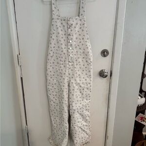 White Floral Overalls